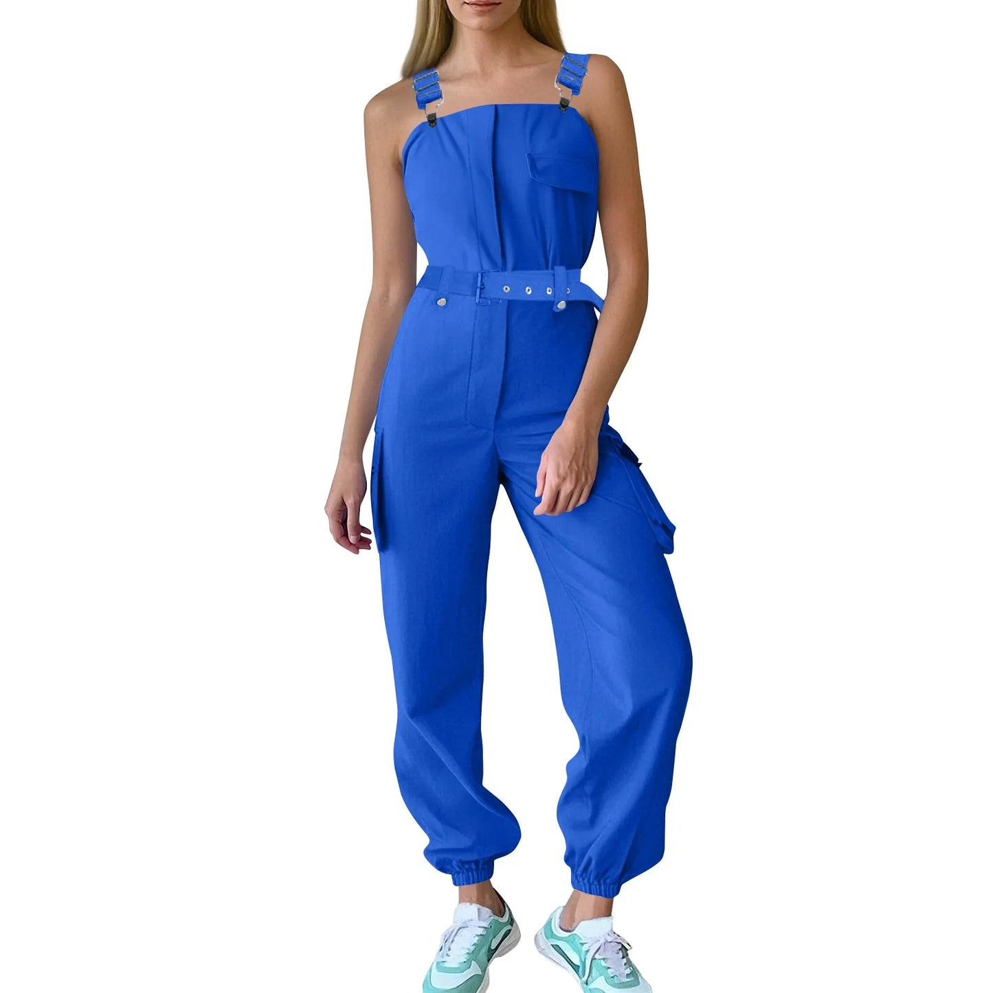 Lady's Fashion Clasp Pocket Cargo Romper Jumpsuits, Casual Jumpsuit Summer