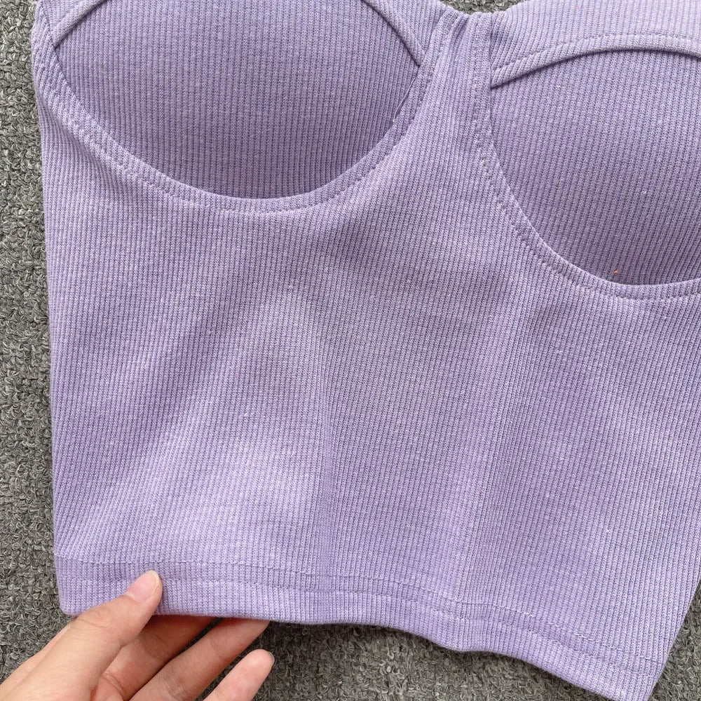 Strapless Western Style Skinny Tanks Camis for Women Summer Casual Solid Colours Female Corset Crop Tube Tops with Built In Bras