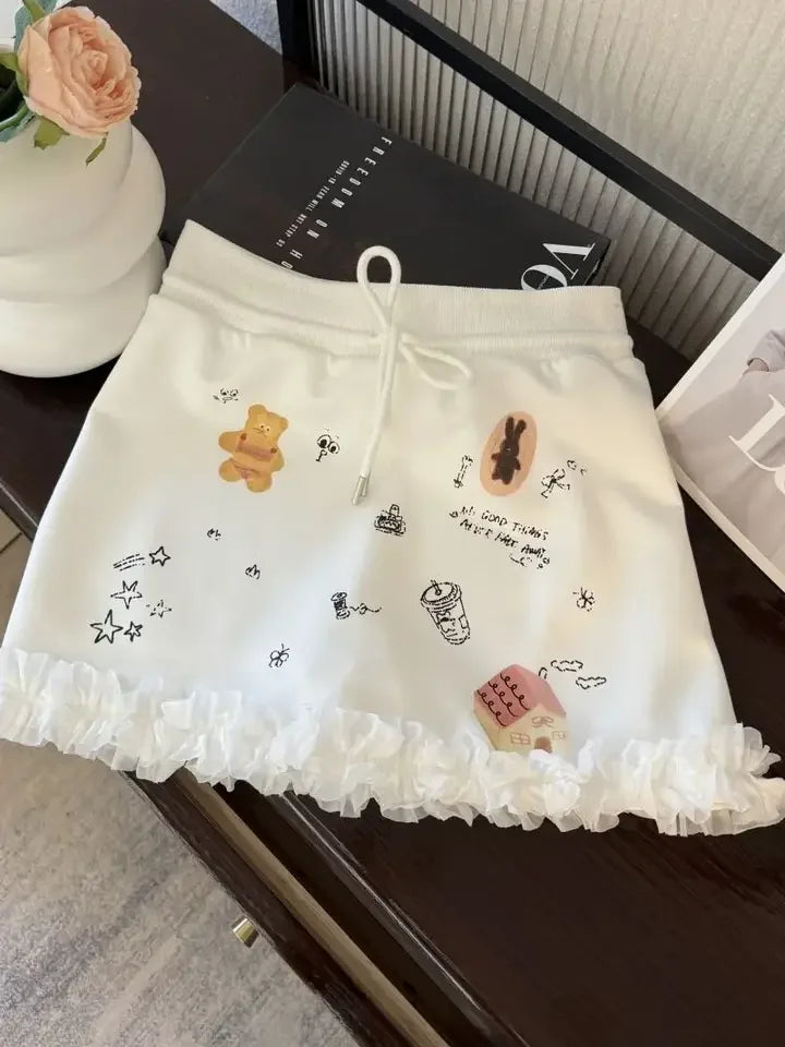 Applique Print jeans Short Skirt Goth Street Hip-hop Harajuku Vintage High Waisted Y2k Mini Skirt Sexy Loose Casual Women Skirt