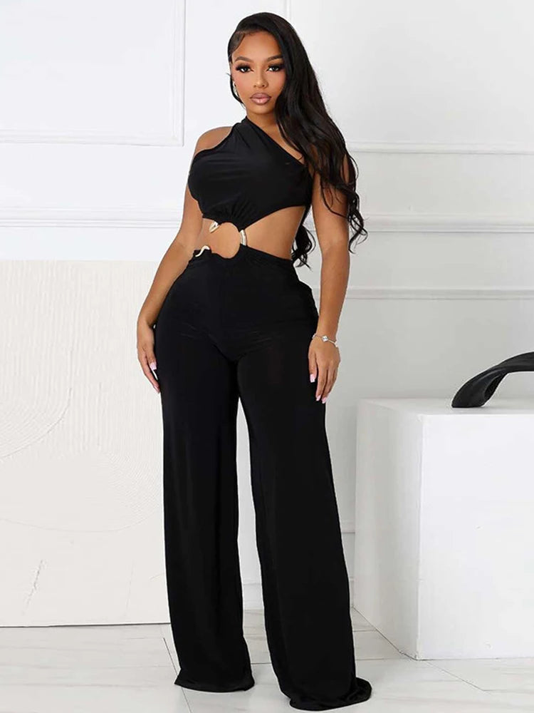 Kricesseen Women's Cut-Out Snake Tirm Metal Jumpsuist One Piece Outfits Summer Backless Lace-Up Bandage Rompers Sexy Clubwear