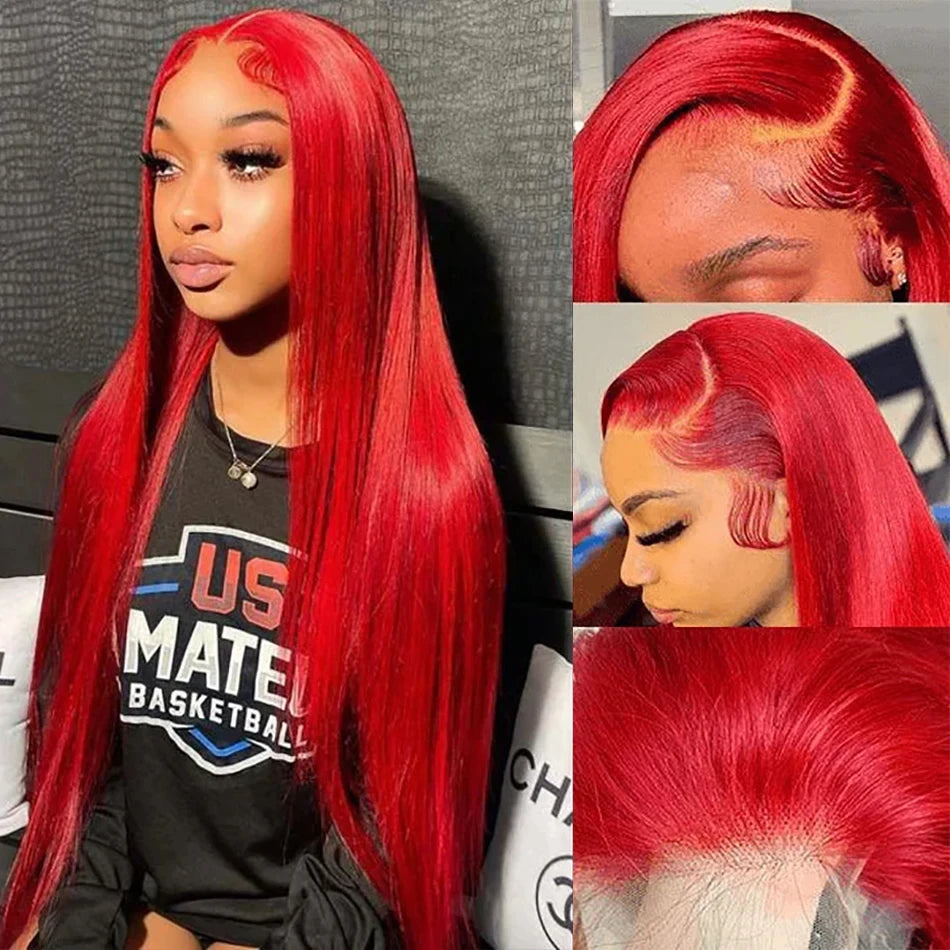 10A 13x6 Hot Christmas Red Colored Human Hair Wigs Tuneful HD Lace Front Human Hair Wigs Brazilian Straight HD Lace Frontal Wigs