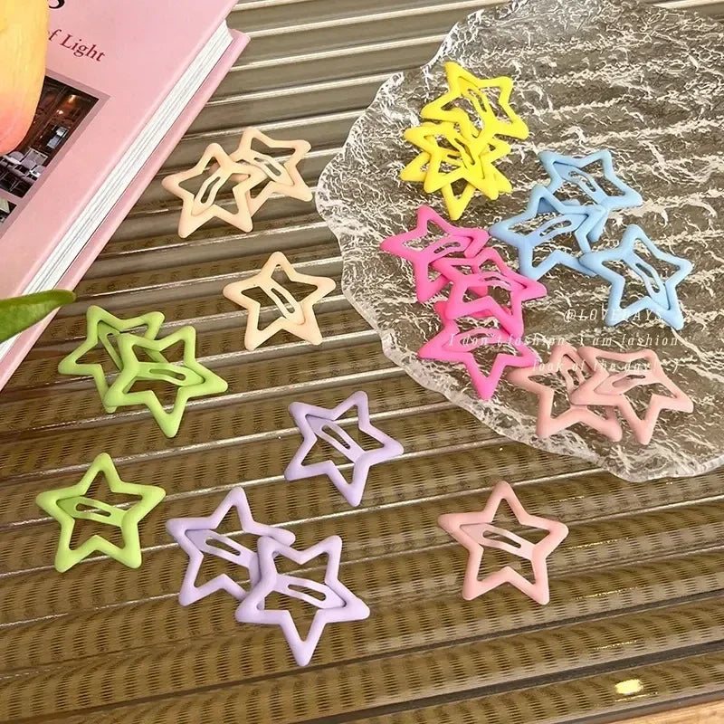 10/50pcs Colorful Kawaii Star Barrettes Y2K Sweet Girls BB Solid Star Hairclips Metal Snap Clip, Hair Jewelry Gifts