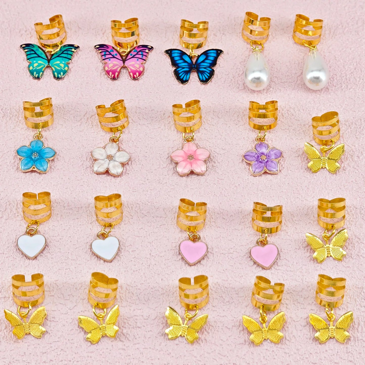 20Pcs Butterfly Braid Clips Crystal Dreadlock Hair Accessories Colorful Butterflies Pendant Charms Pearl Shiny Hair Jewelry