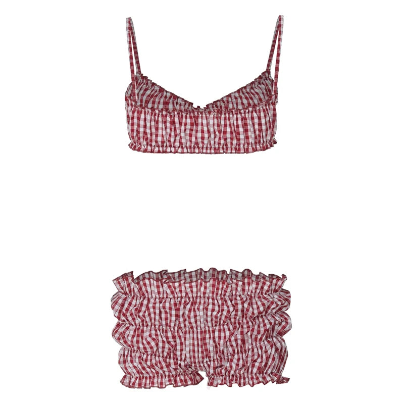 Weird Puss Stripe Women 2 Piece Set Beach Vacation Elastic Camisole+Ruched Shorts Matching Clubwear Midnight Summer Swimsuit
