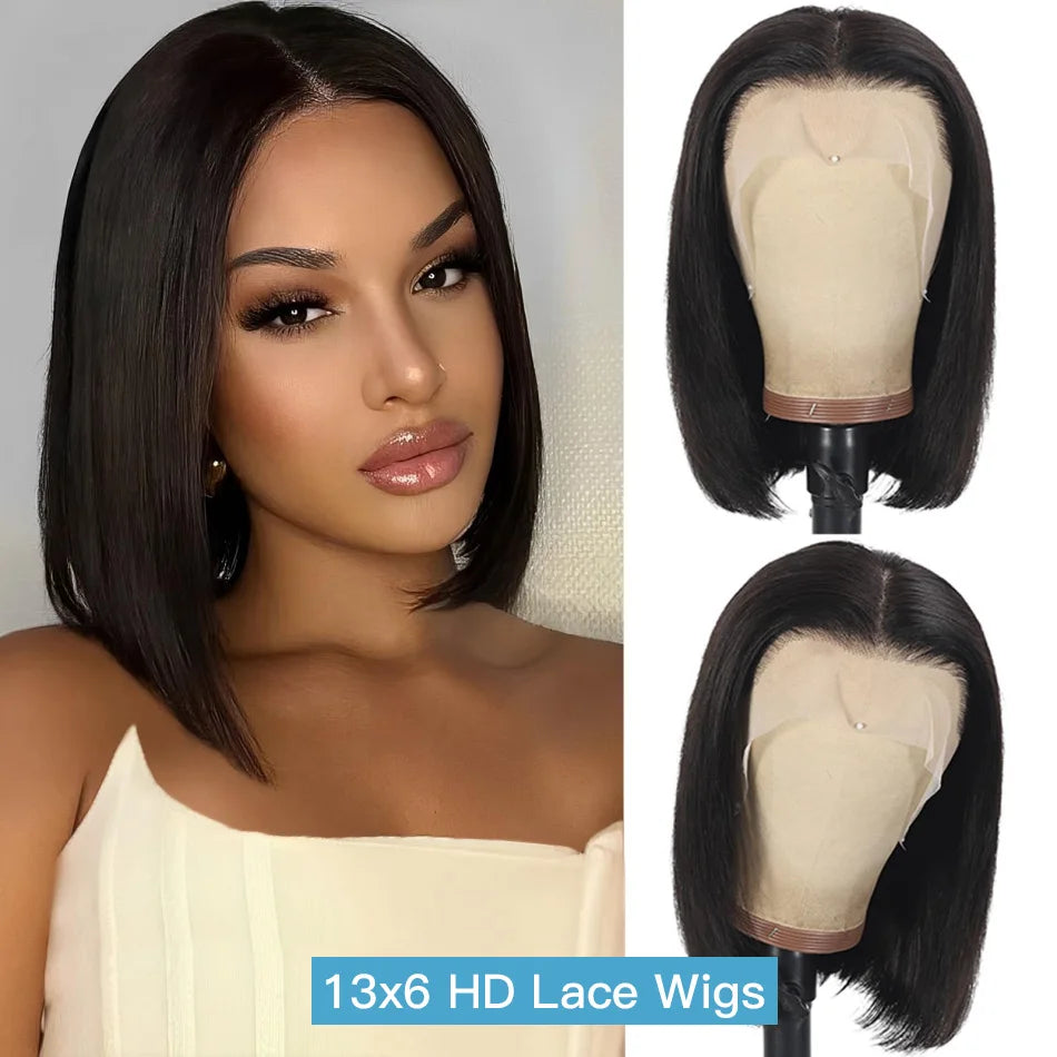 Bob Wigs Human Hair 13X6 Lace Front Wig 220 Density Short Straight Hd Transparent Lace Frontal Wigs Brazilian Closure For Women