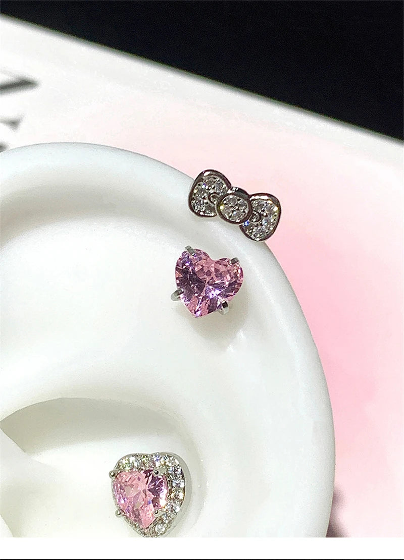 Cute Bowknot Love Heart 316L Stainless Steel Annular Ear Bone Nail Fashion Delicate Zircon Earring for Women Y2K Punk Jewelry