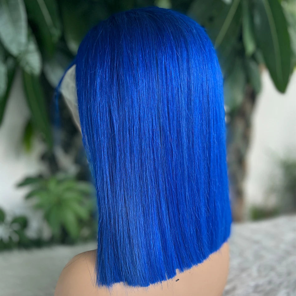 13x4 Nave Blue Bob Wig Colored Lace Front Human Hair Wigs Short Bob Wig Dark Blue Bone Straight Lace Frontal Wig 100% Human Hair
