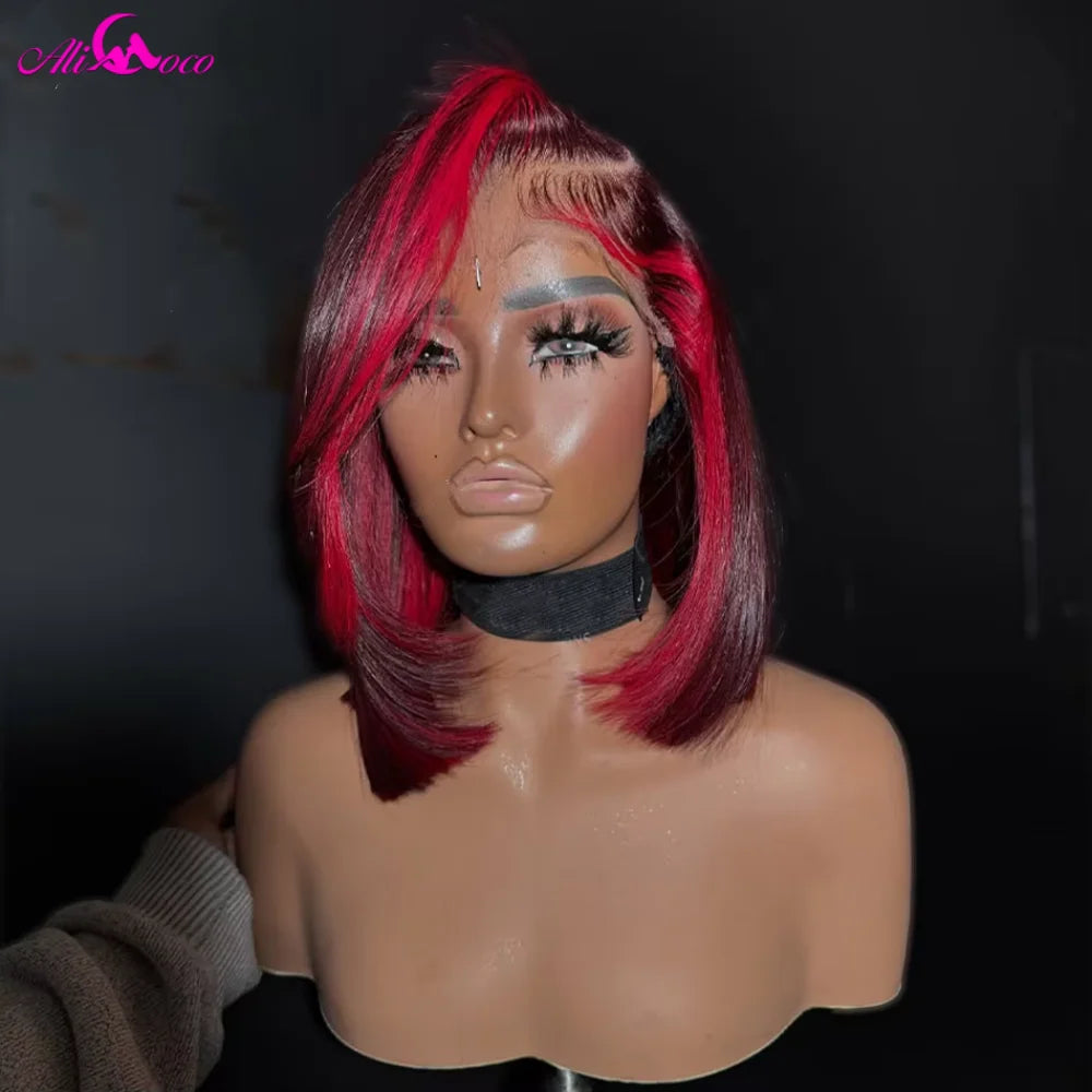 Highlight Red 99J Bob Wig Human Hair 180 Density 13x4 Lace Front Wigs for Women Straight Short Bob Wig Human Hair Wigs