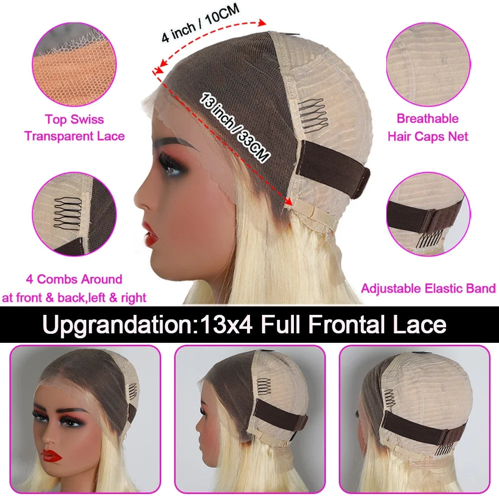 Mint Green 13x4 HD Transparent Lace Front Wig Straight Lace Front Wigs Body Wave 613 Colored Lace Front Human Hair Wigs On Sale