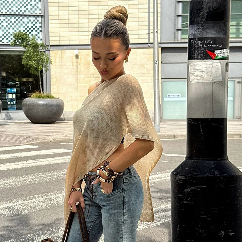 Nsauye 2025 Summer Knitted Sexy Irregular Y2K Off Shoulder Fashion Crop Tops Women Sexy Streetwear High Waisted Tank Tops Vest
