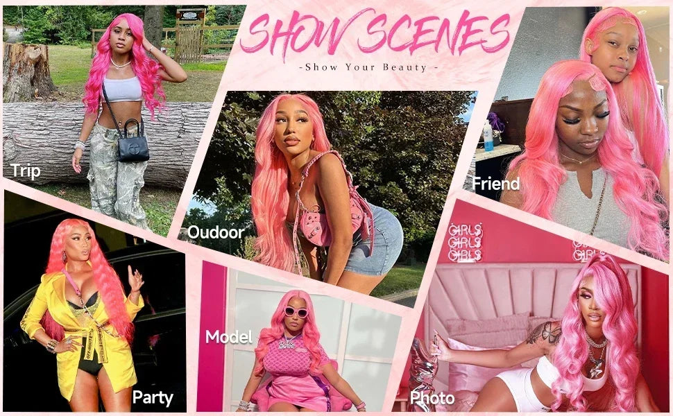 30 40 inch Pink hd lace frontal wig 13x6 human hair Brazilian Colored body wave Frontal Wigs 13x4 For Women choice wigs on clear