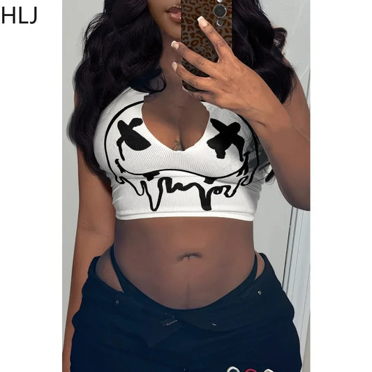 HLJ&GG 2024 INS Fashion Y2k T Shirts Letter Print Crop Tops Girls Streetwear Short Sleeve Slim-fit V-neck Tees T Shirt White New