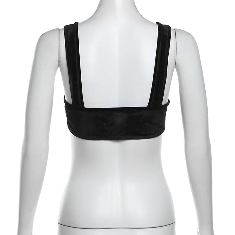 HLJ&GG Sexy Hollow Out Backless Slim Tank Top Women Round Neck Sleeveless Crop Vests Black Fashion Solid Nightclub Clothing 2025