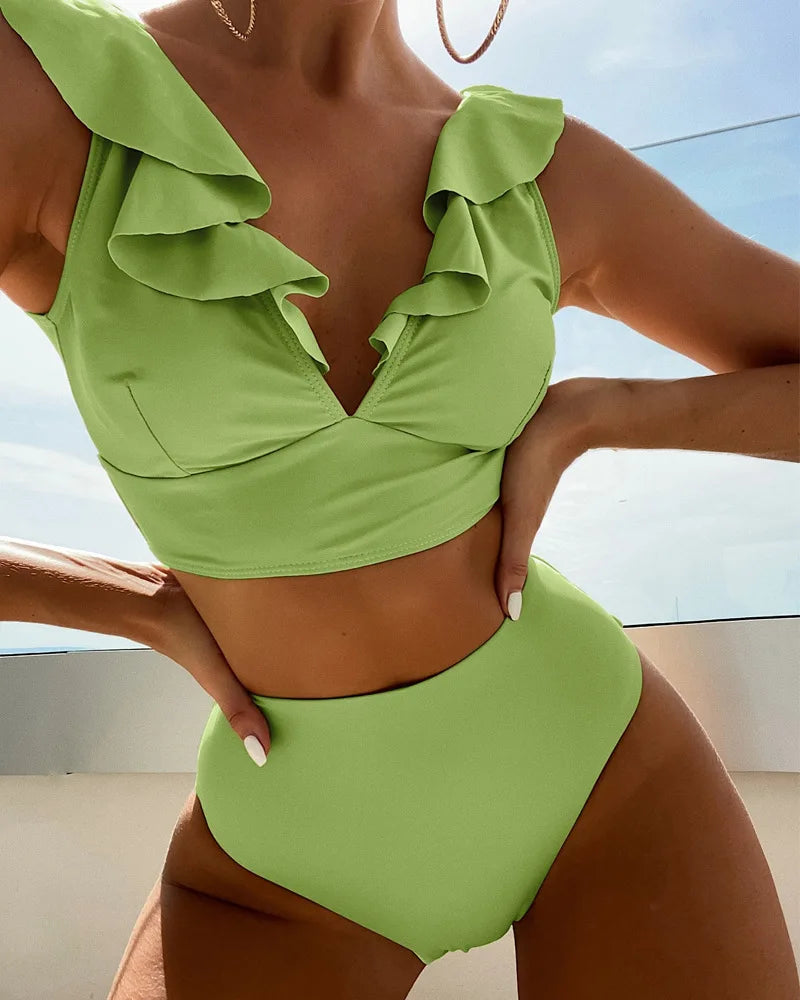 Ladies Two-Piece Bikini Set Sexy Swimsuit Tankini Fashion Ruffled Bikini Swimwear Women Swimming Suit Summer Beachwear Clothing