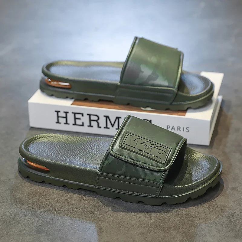 2025 Spring and Summer Trend Fashion Wear Super Soft Slippers Men's Velcro Air Cushion Personality All Casual One Word Slides
