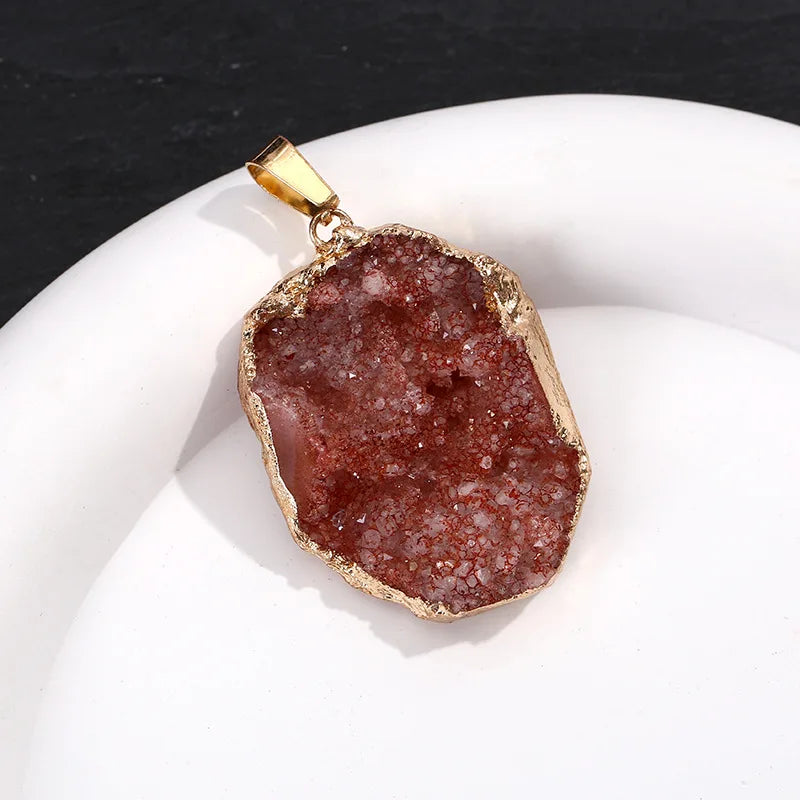 Natural Crystal Agate Geode Pendant Gemstone Dyeing Colorful Cluster Golden Edge Irregular Stones Charms DIY Jewelry Making Gift