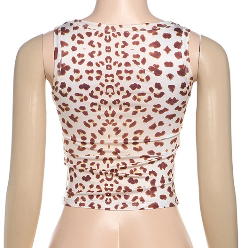 HLJ&GG Summer New Leopard Print Bow Bodycon One Piece Rompers Women Hollow Out Halter Backless Slim Jumpsuits Fashion Streetwear