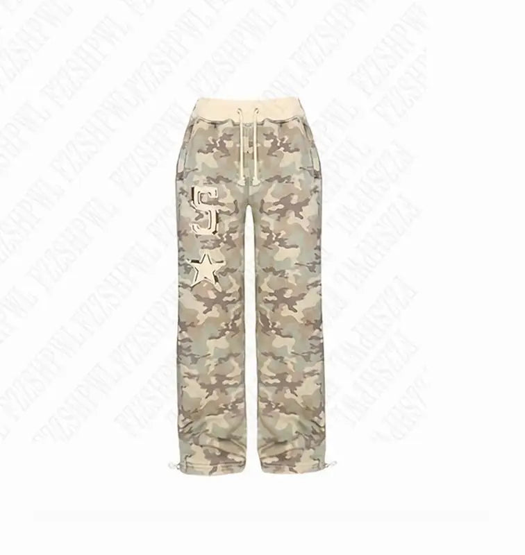 Zipper hoodie Camouflage sweatpants 2-piece set Y2K Women's clothing Goth Alphabet embroidered pullover Sweatshirt casual pants