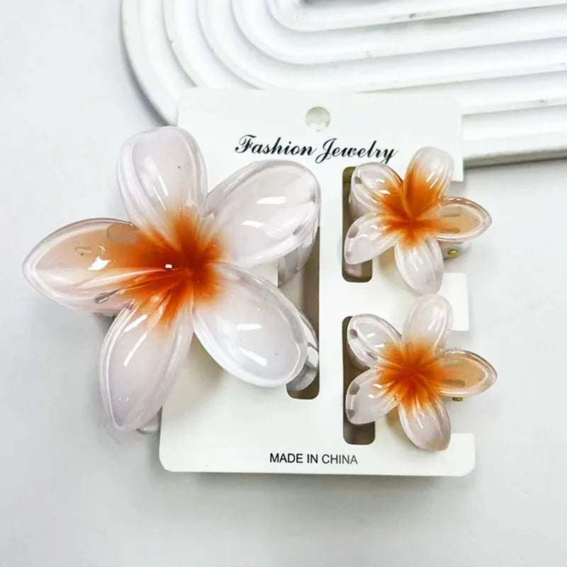 Summer Hawaiian Flower Hair Claw Clip Fashion Plastic Flower Hairpins Ponytail Clips Barrettes Beach Hair Accessories Headwear
