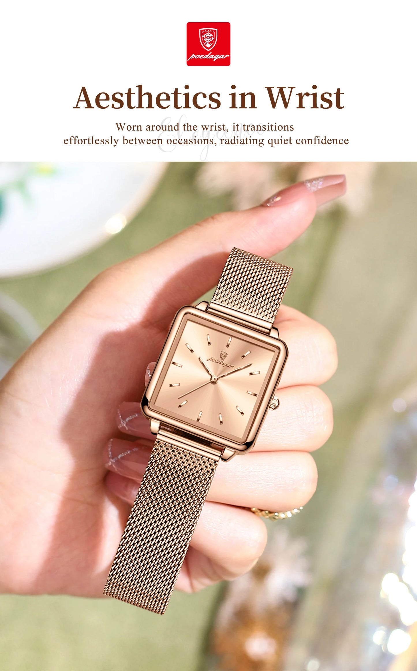 POEDAGAR Fashion Ladies Watch Waterproof Square Elegant Watch, Mesh Stainless Steel Quartz, lady's Watches, Reloj