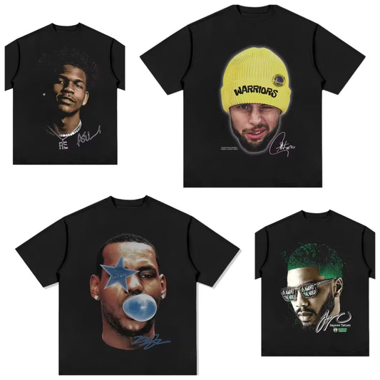 American Professional Basketball Star Sports Tee Shirt Homm Men Clothing Short Sleeve Oversize Printing Pullover T-shirt