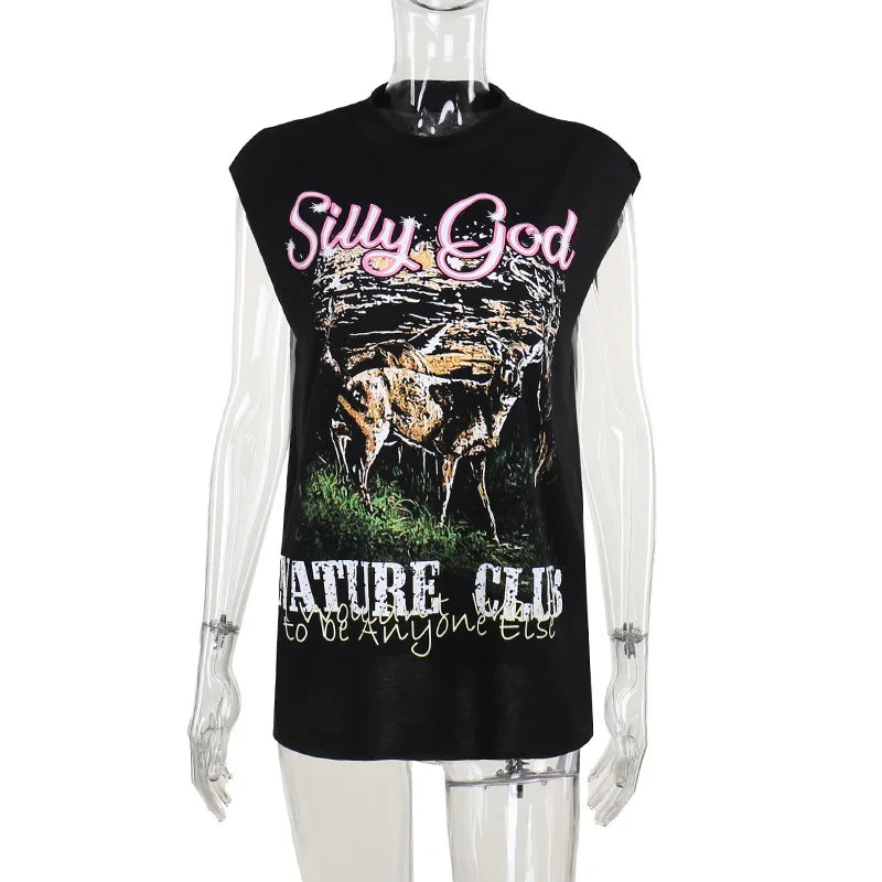 HLJ&GG Black Fashion Y2K Letter Print Two Piece Sets Women O Neck Sleeveless Top And Pocket Cargo Mini Skirts Outfits Streetwear