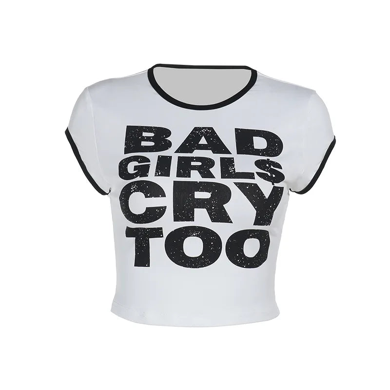 HLJ&GG Summer New Letter Print Tshirts Two Piece Sets Women O Neck Short Sleeve Crop Top And jeans Mini Skirts Outfit Streetwear