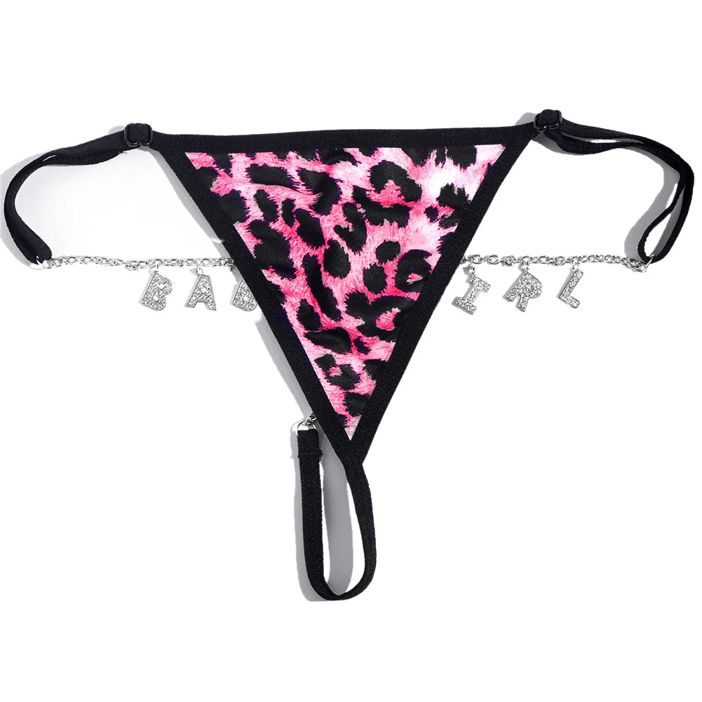 Customize Name Crystal Letters Waist Body Chain for Women Sexy Leopard Underwear Thong Body Jewelry Valentine's Day Gift