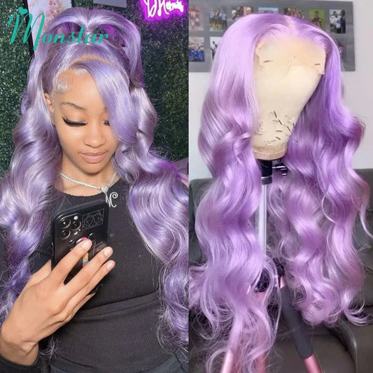 30 40 Inch Lavender Purple Body Wave Lace Front Wigs 613 Colored Human Hair Wigs Pre Plucked 13x6 HD Lace Frontal Wigs for Women