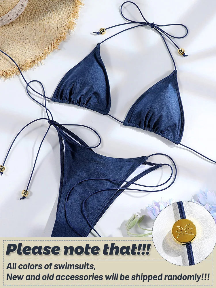 Sexy Bikini Set Triangle Swimwear For Women Micro Bathing Suit Pleated Red Swimsuit Females Bikinis Thong Biquinis