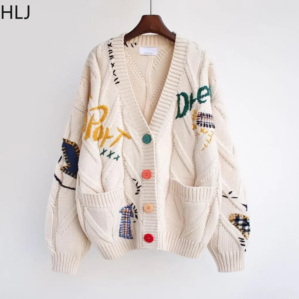 HLJ&GG Winter Embroidery Knit Sweater Coats Two Piece Sets Women Button Long Sleeve Top And Plaid Aline Skirts Outfit Streetwear