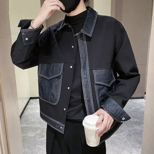 V-neck Button Denim Jackets Man Casual Vintage Outwear Designer Y2k Elatic In Lowest Price Low High Quality Cowboy Coat for Men