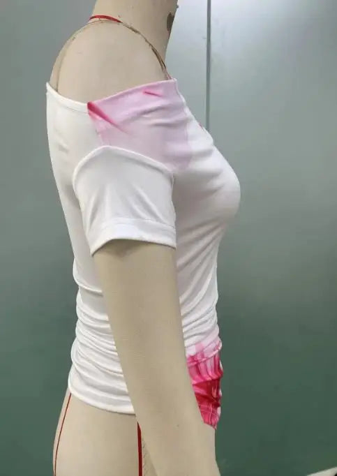 Women's 2025 Summer New Style Slim-Fitting T-Shirt with Irregular Sloping Shoulder and Short Sleeve Top Shipped Within 48 Hours