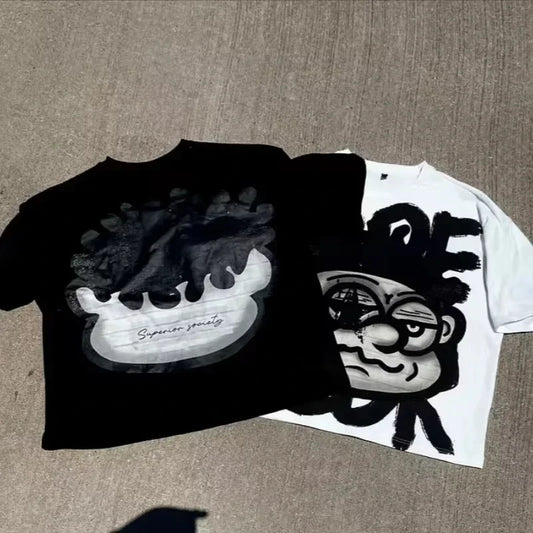 Vintage Big Face Graphic Print Cotton T-Shirt Men Y2K Summer Short Sleeves Vintage Oversize Tshirt Streetwear Women Top Tees