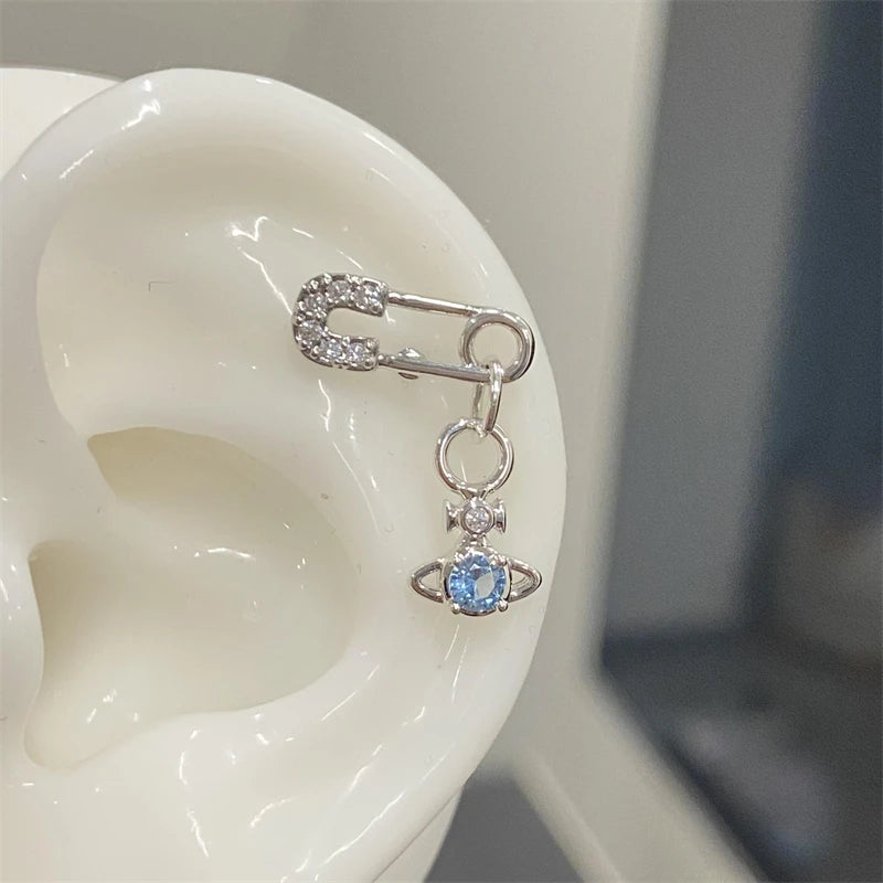 1 PCS New Fashion Cute Pink Zircon Crystal Ear Bone Nail 316L Medical Titanium Steel Earrings for Women Y2K Punk Jewelry