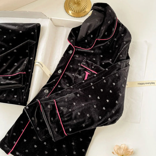 Velvet Dot Print 2Pcs Top&pants Lady Warm Home Clothes Autumn Winter New Pajamas Sexy Trousers Suit Loose Sleepwear Women Pjs