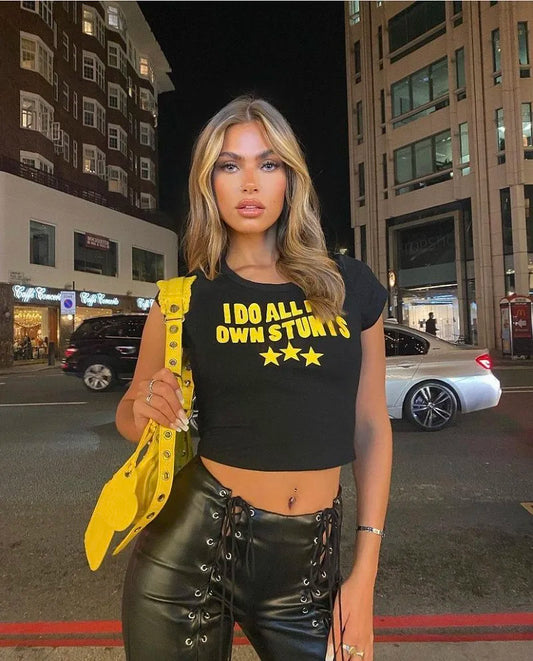 2023 I DO ALL MY OWN STUNTS Summer Fashion Girls Cotton Short y2k T-shirt Women's Short Cut Top Vintage Original Suu Style
