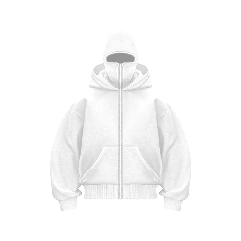 Men's Double Hat Mask Zipper Design Winter Windproof Hoodie Sports Jacket Outdoor Activities Hiking Travel Running Sweatshirt 