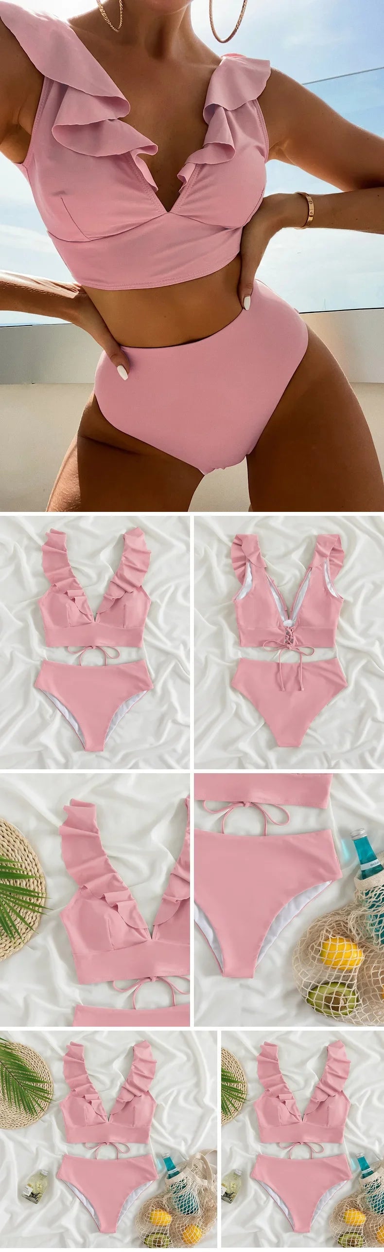 Ladies Two-Piece Bikini Set Sexy Swimsuit Tankini Fashion Ruffled Bikini Swimwear Women Swimming Suit Summer Beachwear Clothing