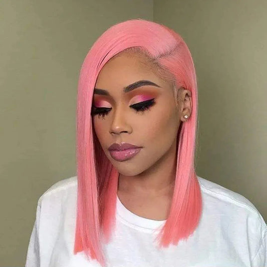 Light Pink Human Hair Lace Front Bob Wig