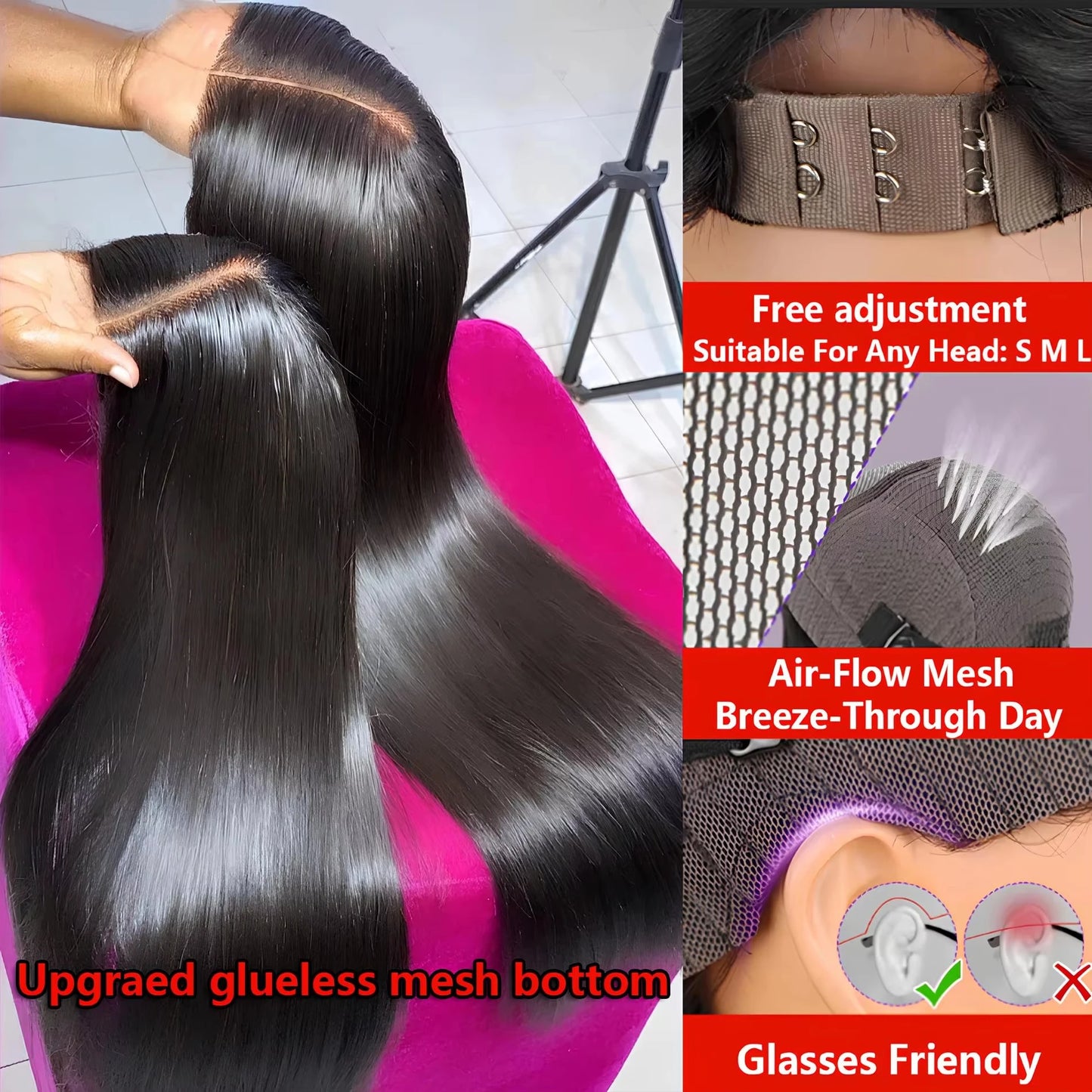 No Silk Human Hair 30 Inch HD Lace Wigs Straight Pre Cut 5x5 4x4 Glueless Closure Lace Human Hair Wigs 200% Wear And Go Wig