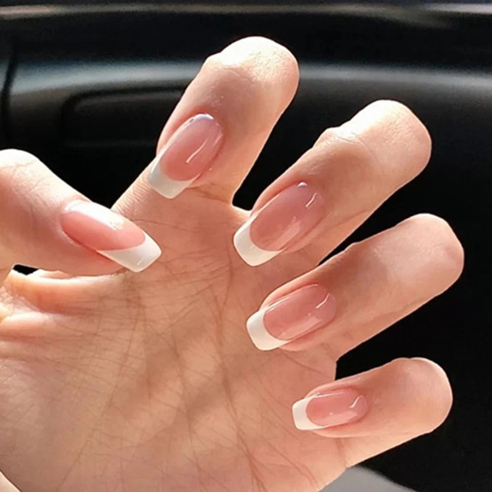 White French Press on Nails 3D Bowknot Fake Nails Tips Full Cover Wearable False Nails for Women and Girls DIY 24Pcs