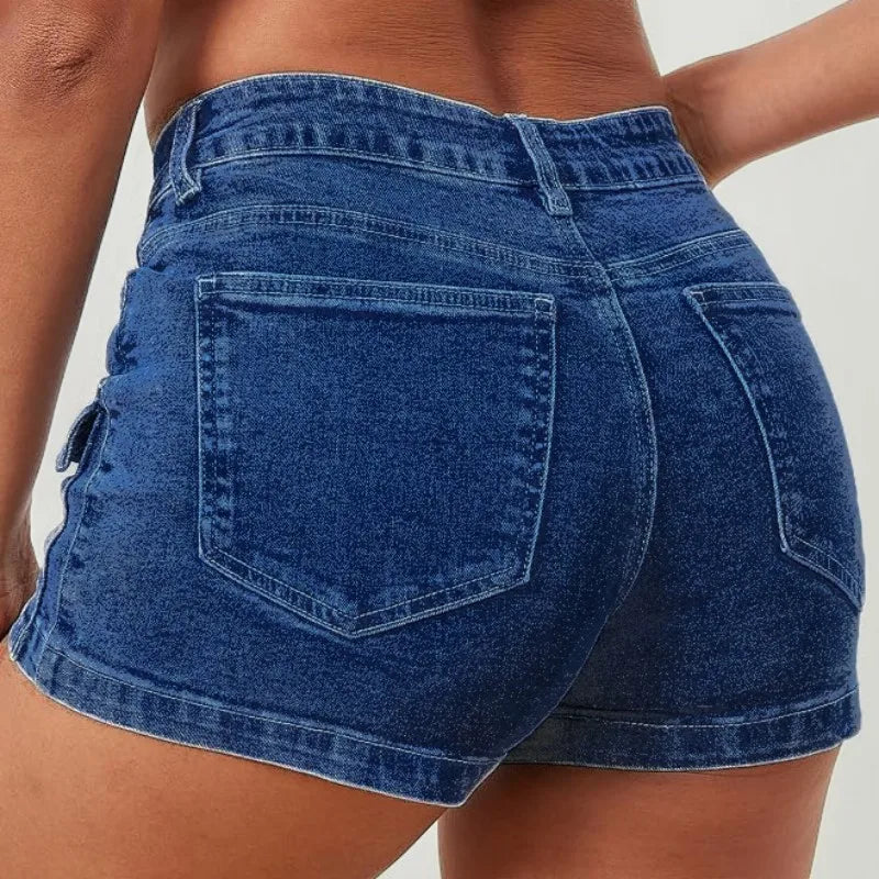 Ladies jeans Shorts High Waisted Blue Cargo Style Shorts Trendy Summer short jeans pants, Popular Choice