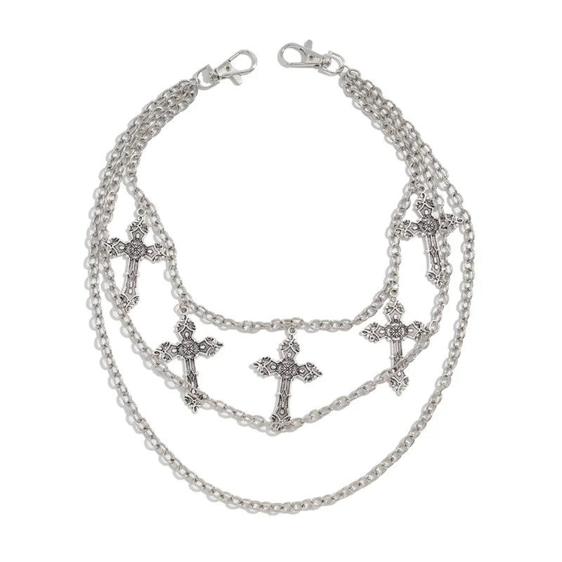 Fashion Punk Metal Pants Chain Hip Hop Waist Chain Cross Pendant Jeans Chain For Men Women Accessories Gifts