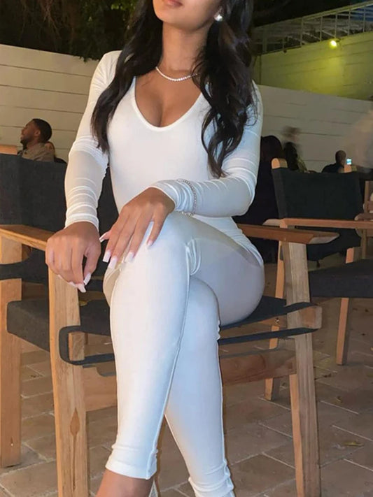 2024 Spring and Summer New Women's Jumpsuit Long Sleeve Solid Color Skinny Jumpsuit Fashion Sports Fitness Jumpsuit Pullover