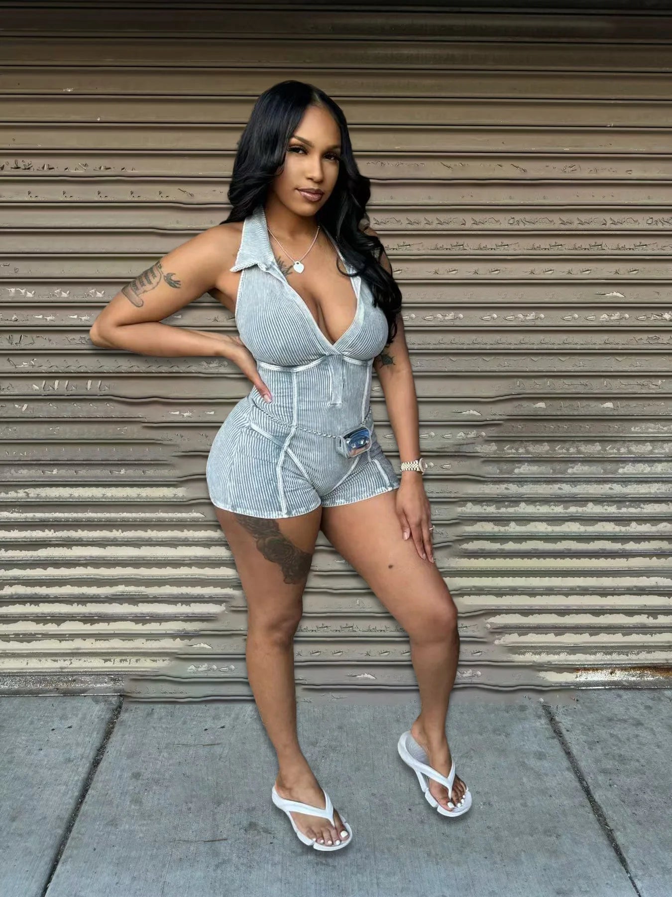 HLJ&GG Sexy Ribber Deep V Bodycon One Piece Rompers Women Sleeveless Backless Slim Jumpsuits Fashion Solid Color Overalls 2025