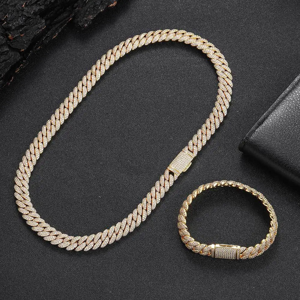 Rapper Chain Hip Hop Accessories Male 10mm Double Row Zircon Bubble Cuban Personality Men