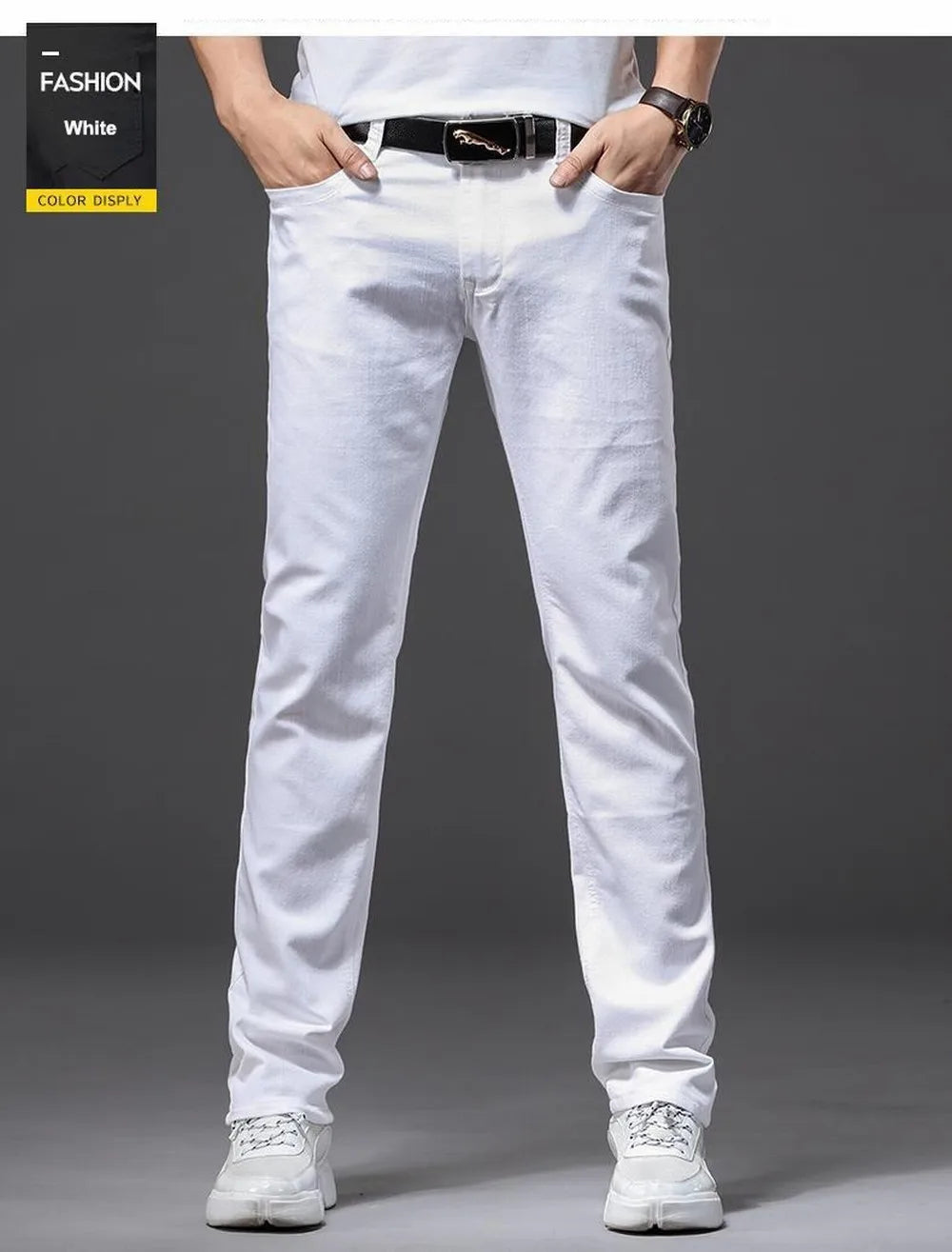 Denim White Jeans Elasticity Straight Slim Fit Casual Soft Business Classic Brand Trousers Fashion Advanced Stretch Denim Pants men