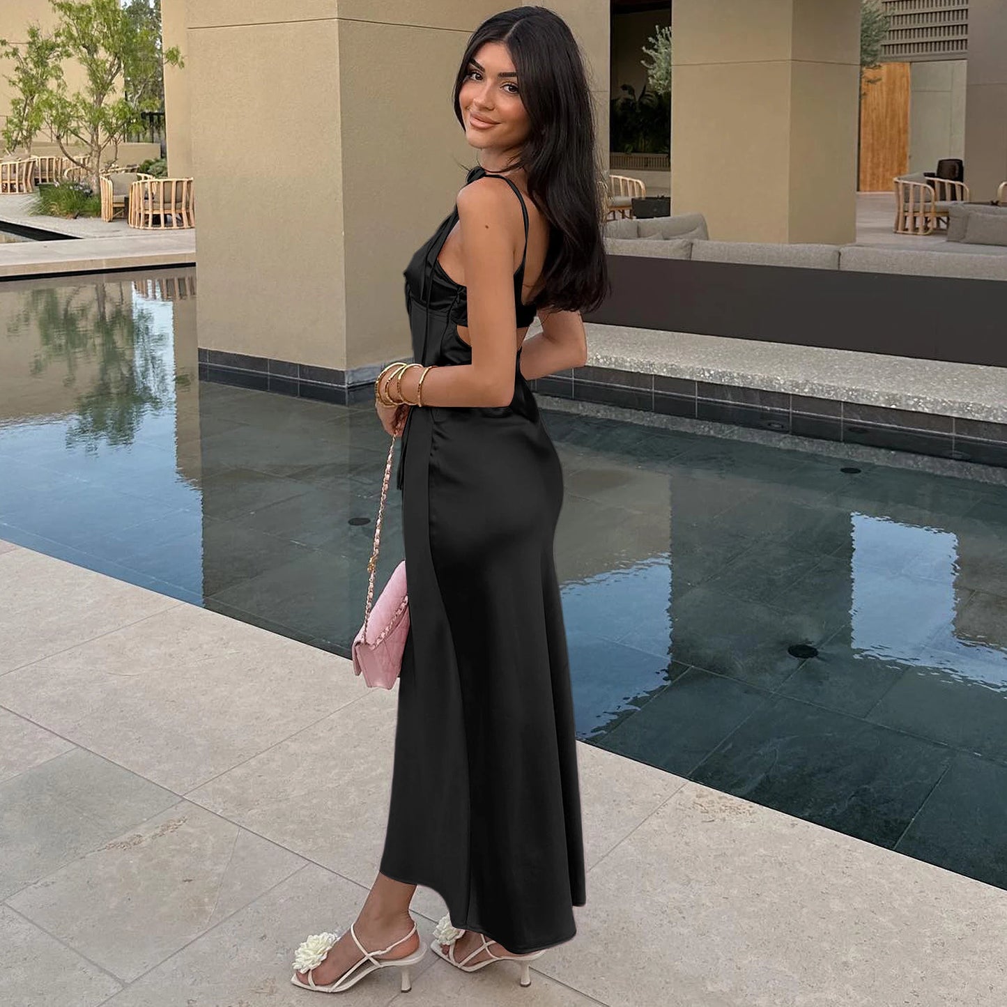 Dulzura Backless Lace Up Spaghetti Straps Cut Out Midi Dress Women Club Holiday Evening Party Dresses Y2K Clothes Drop Shipping