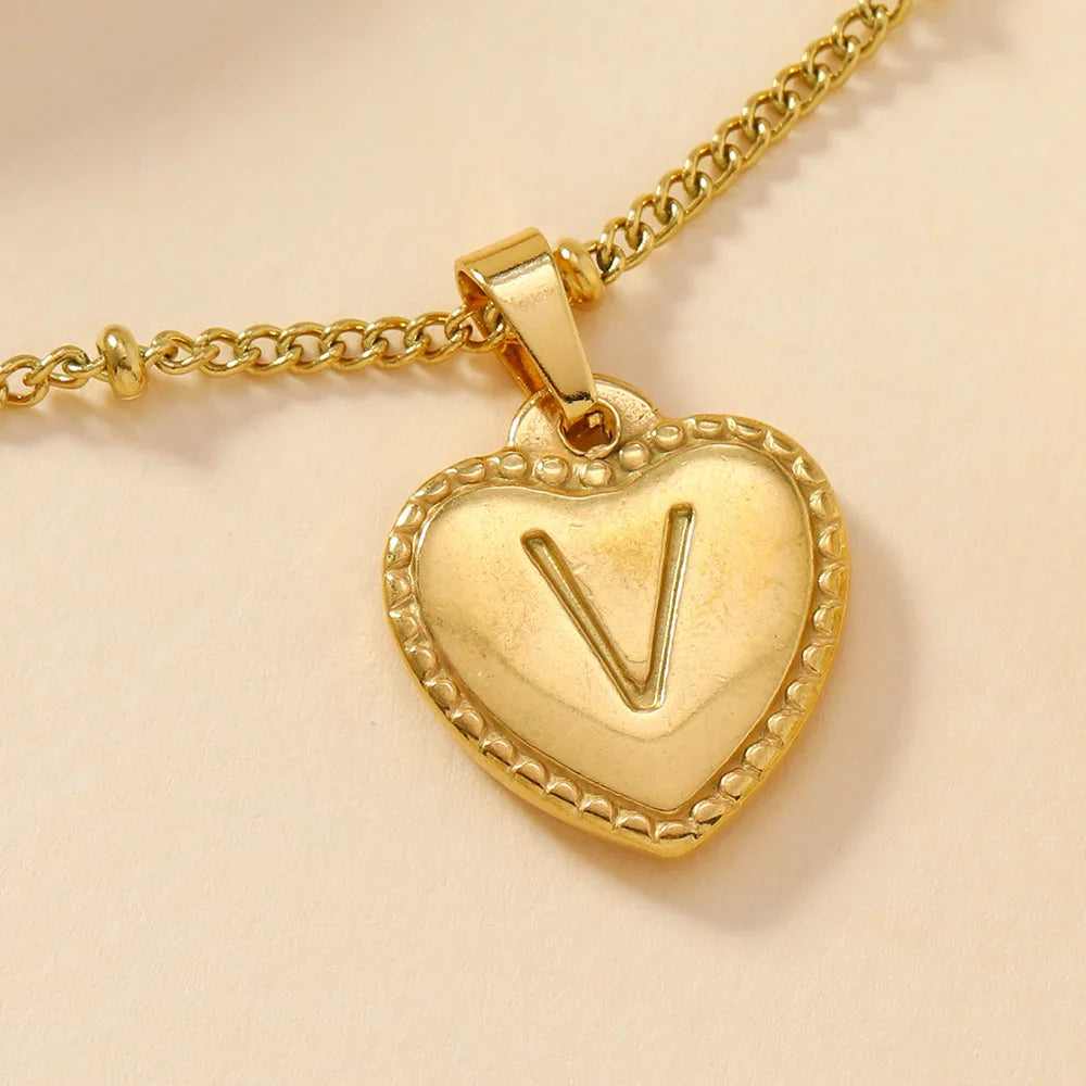 316L Stainless Steel Initial Necklace Letter Heart Pendant Chain For Women Name Jewelry Accessories